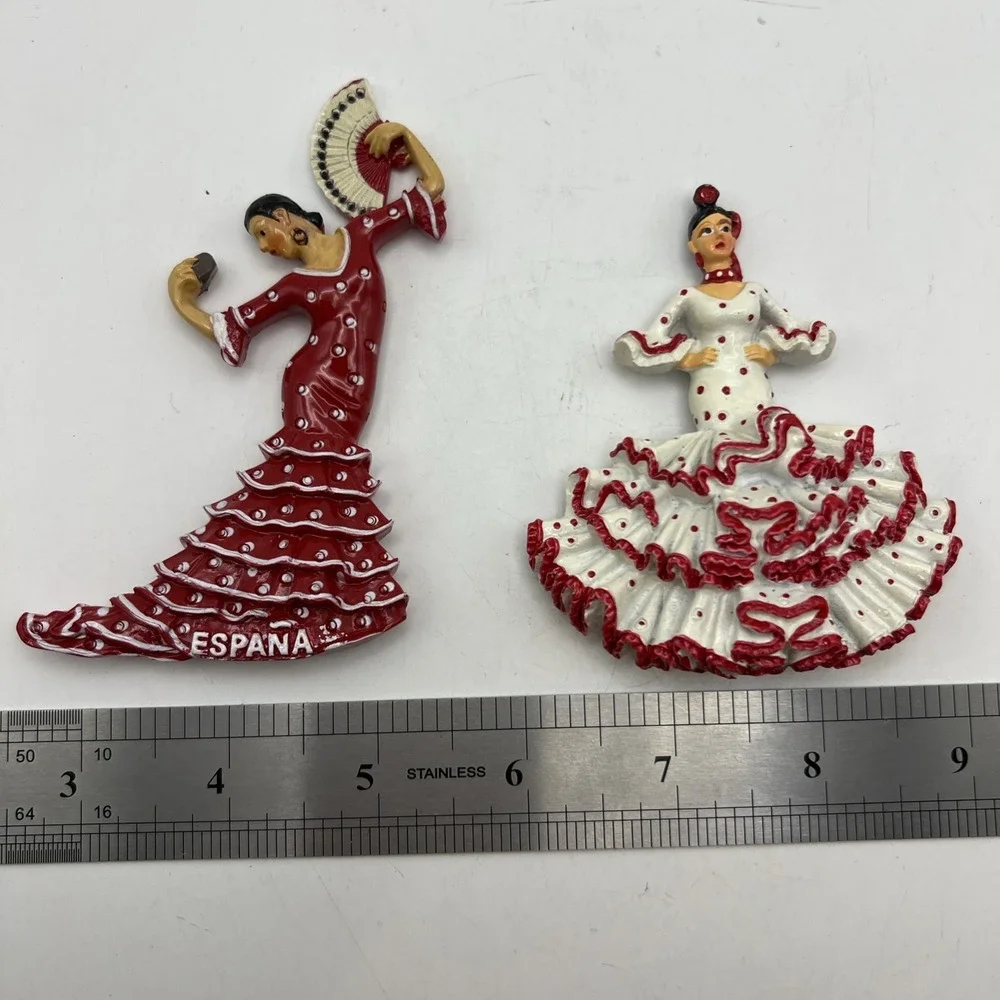 Lot of 2 Spain Flamenco Dancer Fridge Magnets Souvenirs 3D Resin España